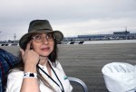 Vikki on the tram on the SuperStretch at Daytona International Speedway.